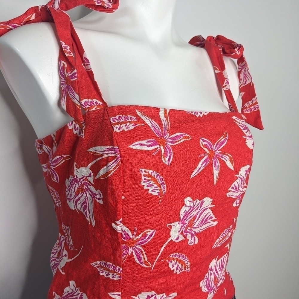 Joie Red Floral Tie-Shoulder Tank Top - Picture 3 of 8
